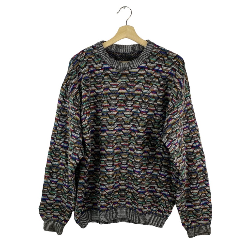 Multicolor Geometric Pattern Crewneck Sweater - Women's